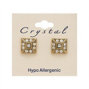 NEW - Square Gold Tone Crystal Stud Earrings